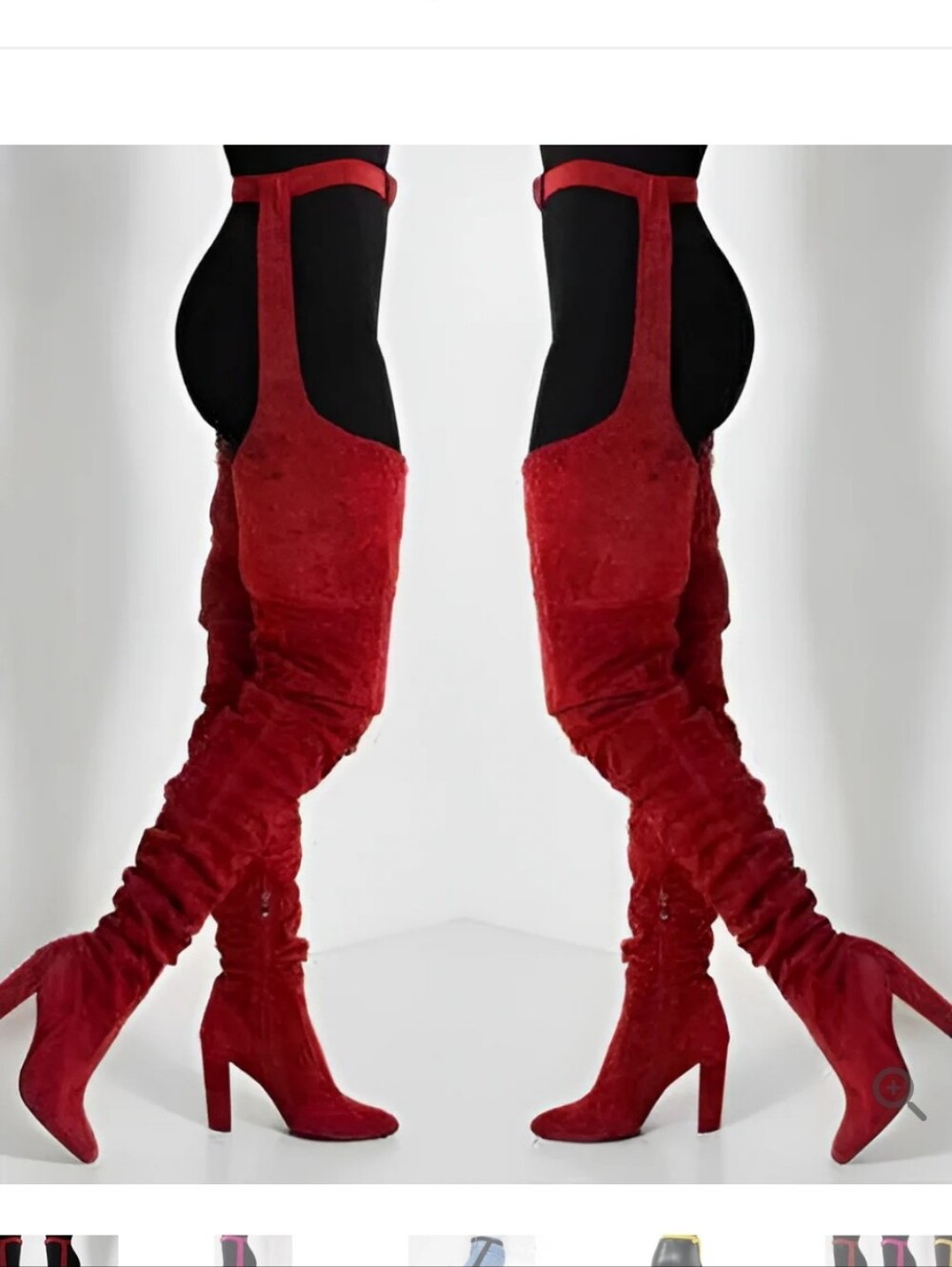 Olchee Red Thigh High Faux Suede Waist Belted Boots GUC Size: 36